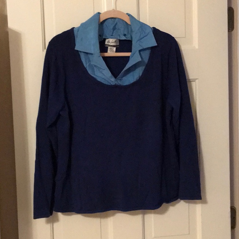 EUC,RANDOLPH DUKE,1X,long sleeves,Blue w/collar sweater,soft like cashmere.